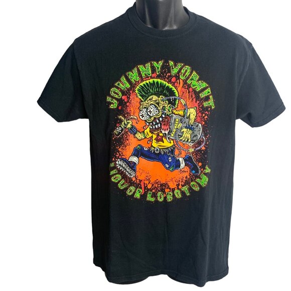 Vintage 90s Johnny Vomit RARE Band T Shirt M Black Crewneck Graphic Punk Metal